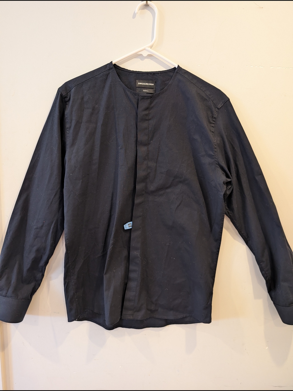Zorzaldelvaga Black Mens Collarless Lightweight Shirt Cotton Spring